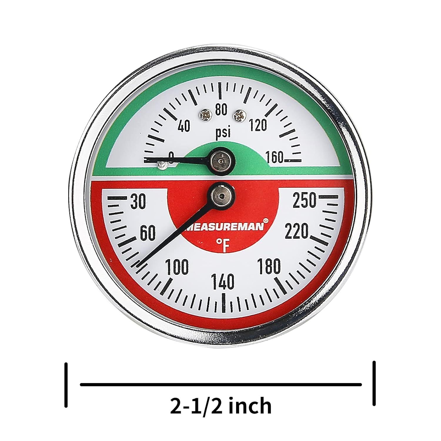 MEASUREMAN Tridicator, Thermo-Manometer Pressure Gauge, Back Mount-Dry 