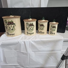 Vintage Poppytrail Homestead Provincial Canister Set - Flour, Sugar, Coffee, Tea