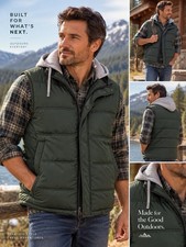 Chaps Men's Black Quilted Hooded Puffer Vest with Gray Drawstring Hood