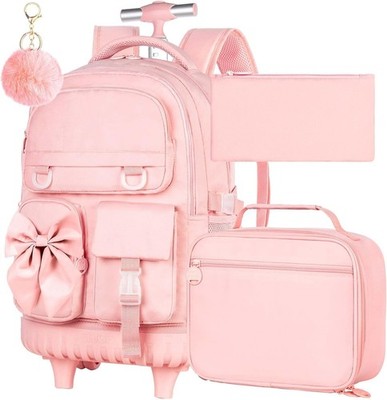 3Pcs Rolling Backpack for Girls Women, School Kids Roller Bookbag with Wheels, W