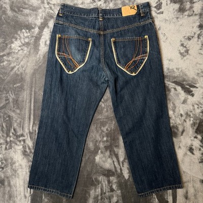 Vintage Y2K Roca Wear Denim Jean Size 38 Baggy Wide Leg Dark Wash Jeans