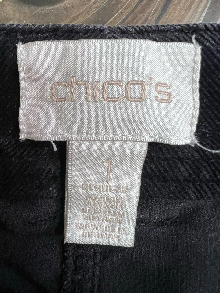 Pantalones de pana negros para mujer Chico’s talla 1 EE. UU. talla 8/10 bolsillos para piernas rectas Foto 3 de 4