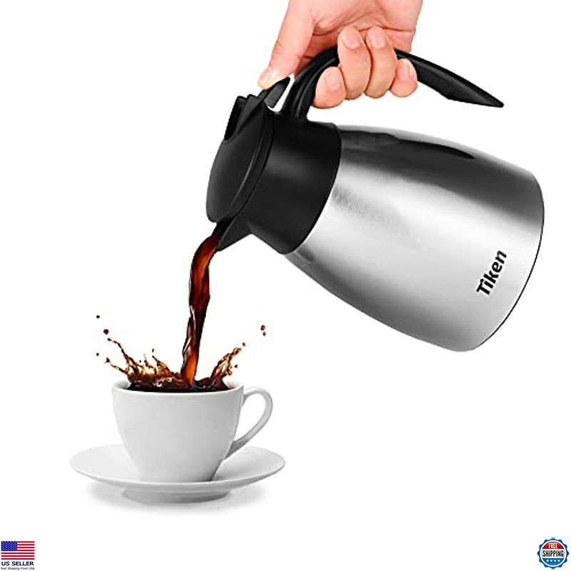 Tiken 34 Oz Stainless Steel Thermal Coffee Carafe - Insulated Vacuum Dispenser