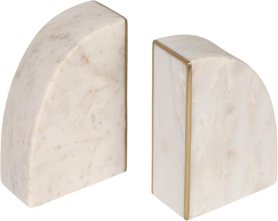 Marble Bookends with Brass Inlay Gold Finish 2 Piece Set 3.5x1.5x5 Inches White
