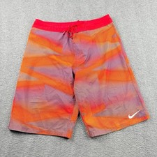NIKE Men's M Orange Red Geometric Horizon Stripe Board Swim Shorts Trunks