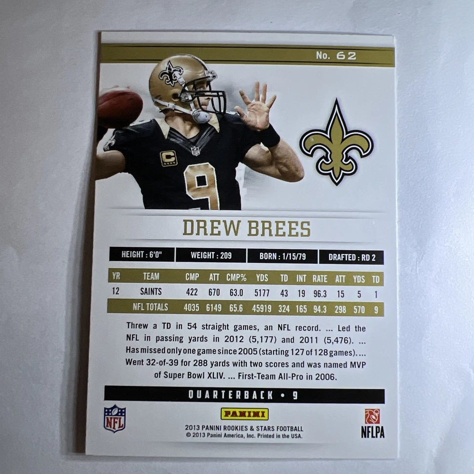 Drew Brees (Warranty, Guaranteed)Panini Rookies & Stars -62 Parallel Platinum / - Image 4 of 4