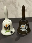 Vintage Westmoreland Bells Lot Of 2. Brown Satin Glass & Milk Glass 5.25” Tall