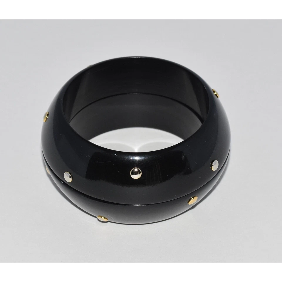 Brazalete ALEXIS BITTER 2 piezas Paris Runway Lucite apilado con tachuelas ¡RARO!! Foto 3 de 4