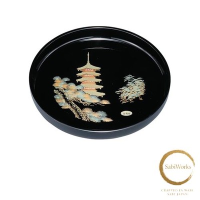 Neu Nakanishi Kogei Tablett rund Tablett fünfstöckig Pagode 33cm Gold Maki-e