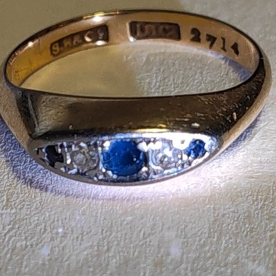 Antiker 18kt 750 Gold Saphir und Diamant Ring Sidney Hall & Co L 1/2 3g