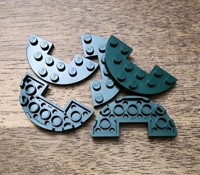 LEGO Dark Green Plate, Round Half 3 x 6 with 1 x 2 Cutout, QTY 5. Part No. 18646
