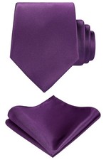 TIE G Solid Satin Color Formal Necktie and Pocket Square Sets in Gift Box Plum