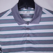 Under Armour Polo Shirt Mens Medium Striped Gray, White HeatGear Performance