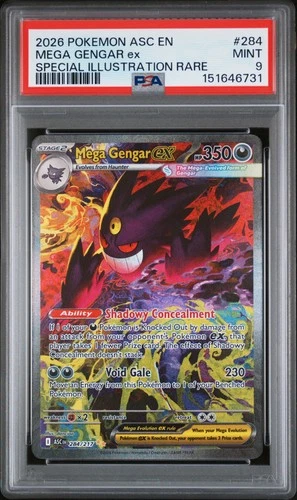 2026 POKEMON ASCENDED HEROES ILLUSTRATION RARE #284 MEGA GENGAR EX PSA 9
