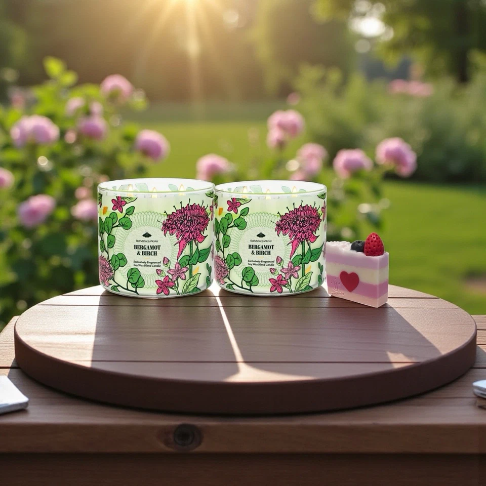 2 velas perfumadas grandes de 3 mechas Bath & Body Works BERGAMOTA ABEDUL 14,5 OZ Foto 2 de 4