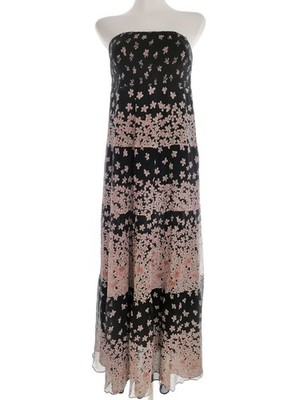MONSOON Damen Maxikleid Gr. 38 Schwarz Seide 100% Ärmellos Lang Schulterfrei