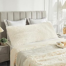 Off White Body Pillow Cover,Luxury Shaggy 54" x 20" Pack of 1 Light Beige