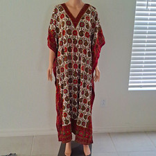 Women s Multicolor Paisley Embroidered V-Neck Long Kaftan Maxi Dress One Size