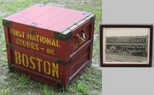 Antique 1930s BOSTON First National Grocery Market Store Wood Shipping Crate Box