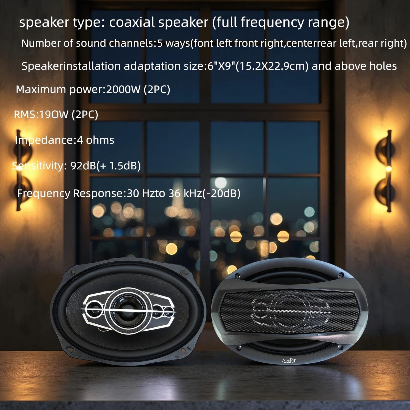 6x9" Oval Car Door Speaker - 95W RMS/1000W Max, Dust Cover+Wire