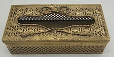 Brass Tissue Box / Towel Holder Filigree Ormolu Hollywood Regency w/ Tassels MCM