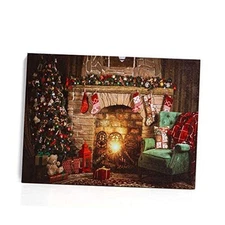  Christmas Wall Art LED Christmas Canvas Art Lighted Canvas Wall Art Fireplace