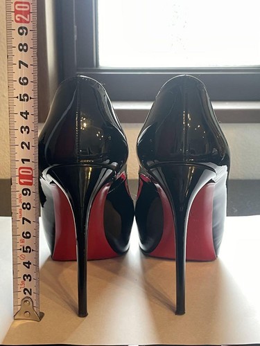 Christian Louboutin Black Red High Heels Peep Toe Leather Women EU35.5 US4.5 - Picture 2 of 24