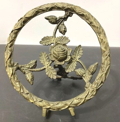 Antique Decor Brass Or Bronze Rose Floral Stand Easel Holder 8'' D Rare