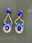 VINTAGE BLUE SAPPHIRES & CRYSTAL CLEAR RHINSTONE EARRINGS  — photo 1
