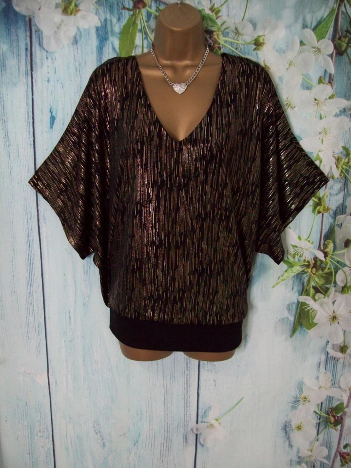 WALLIS Petite L 16 18 Black Gold Sparkle Kimono Top Party Christmas Glam - Image 2 of 4