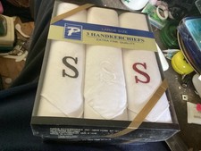 Paris Accessories Men's Monogrammed S Cotton Fine Handkerchiefs pack of 3 NEW
