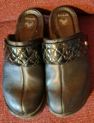 Crocs Mules Shoes Size Womens 8 Black Leather Slip On 