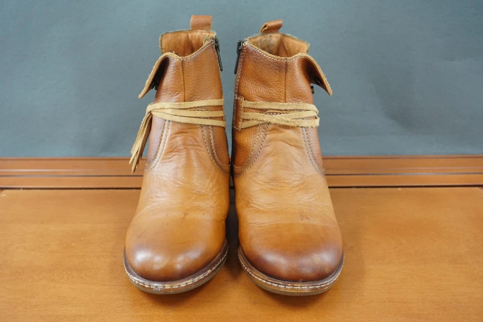 Pikolinos Boots Womens Size 37 Brown Leather Ankle Western Tassel Zip Block Heel - Image 2 of 4