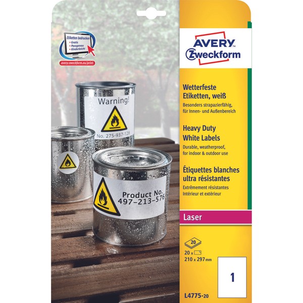 Etikett Wetterfeste Weiß Folienetiketten Etiketten Avery Zweckform L4775-20-image