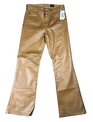 NEW AG Jeans Adriano Goldschmied The Quinne Crop Kick Flare Coated Yellow Sz 26