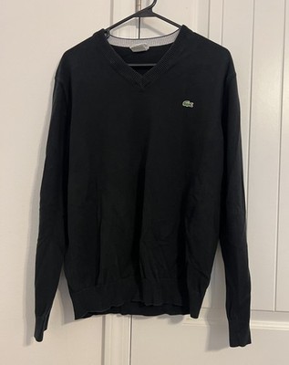 Lacoste Sweater Mens Black Pullover Embroidered V-Neck Alligator Logo (Sz S)