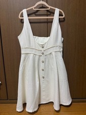 ROJITA White Tweed Jumper Skirt Pearl Button Elegant Womens Dress Japan