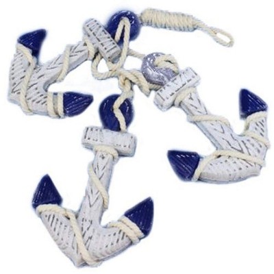 Hampton Nautical Wooden Rustic Blue Triple Anchor Set, 7''