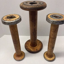 3 Vintage Wooden/Metal Industrial Spindles 
