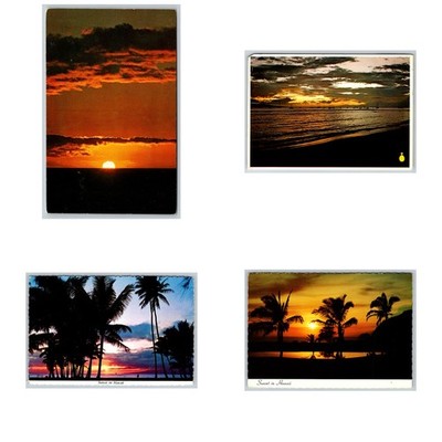 Lot of 4 Vintage Hawaii Sunset Postcards Hawaiian Box Honolulu Ack Fiery Chrome