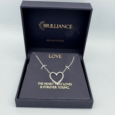 Brilliance Open Heart Pendant Necklace Silver Plated Genuine Crystal Gift Box