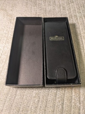 Rare Martell Leather Cigar And Flask Holder Black Leather Case And Stainless 