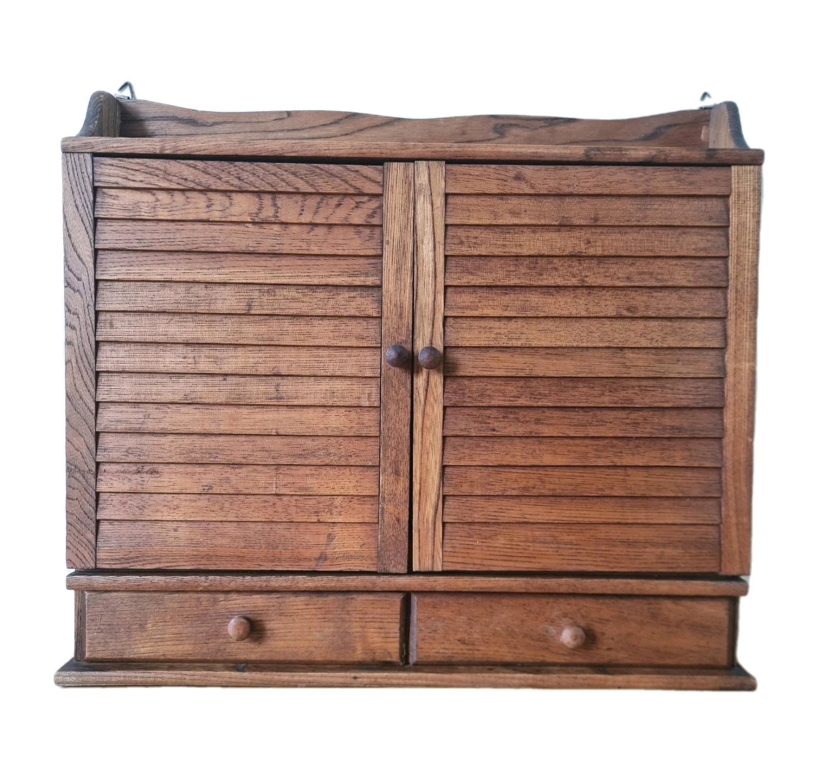 Vtg Wooden Spice Rack Louvre Shutter Doors 2 Tier Shelving + 2 Drawers VGC