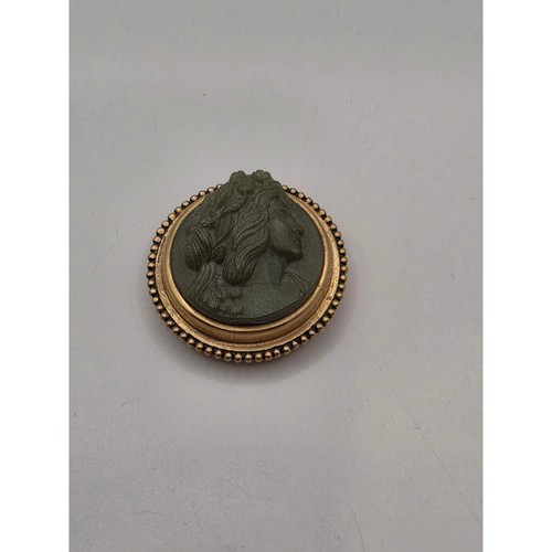 Estee Lauder 2006 Youth Dew Solid Perfume Compact Green Cameo Gold Tone A56