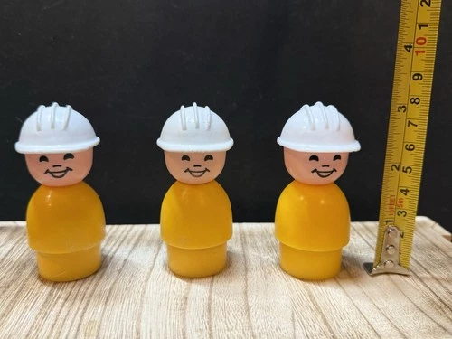 VTG Fisher Price Little People Plastic Jumbo 3”  Construction Workers Set  Of 3