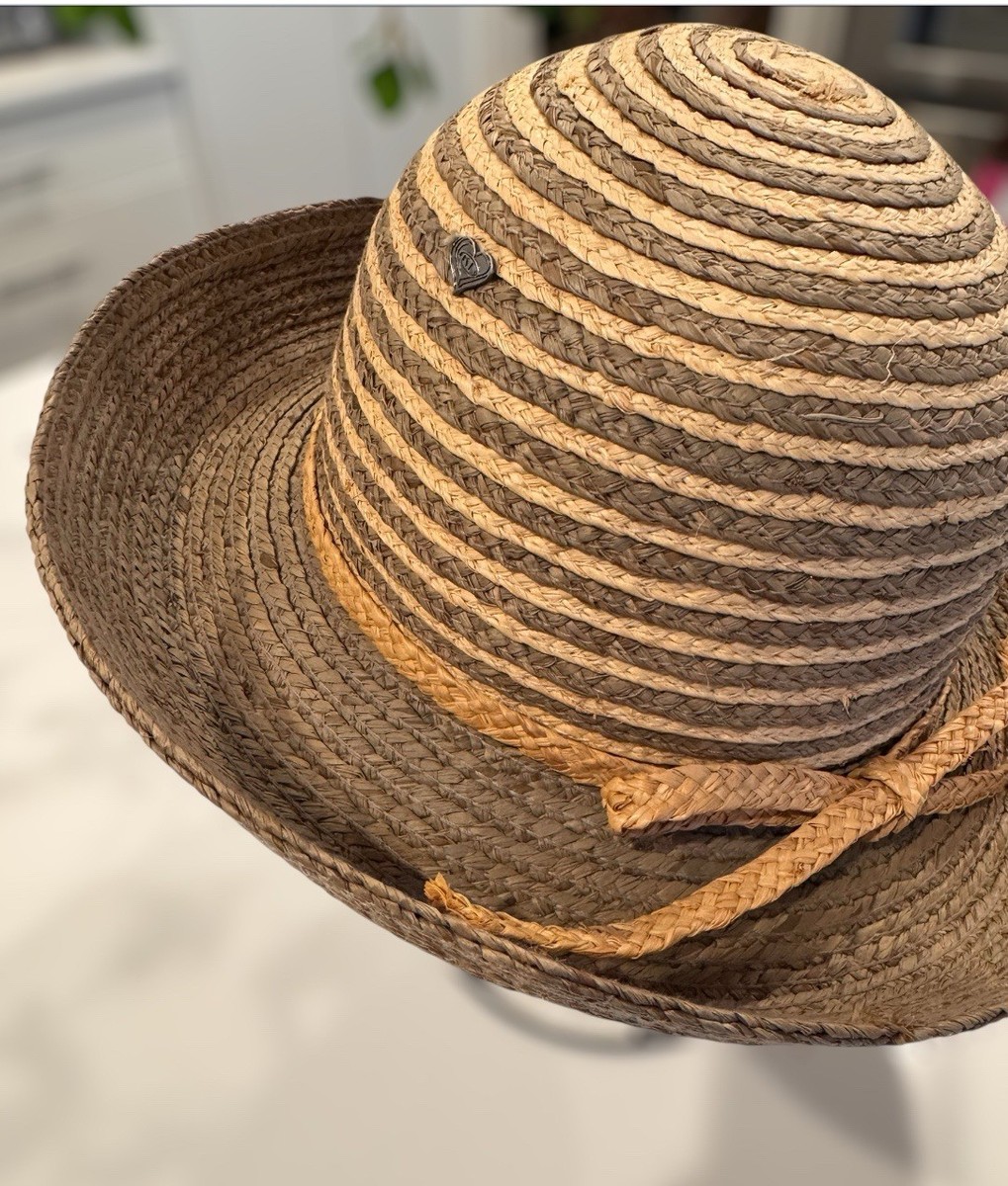 Kate Lord Ladies S/M Woven Tan Straw Sun Hat W/Bow & Heart  display picture 1
