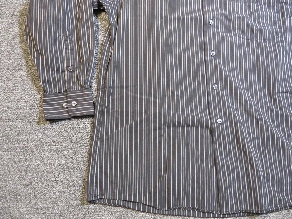 Calvin Klein Shirt Mens Medium Gray White Striped Button Up Long Sleeve Pocket - Image 3 of 4