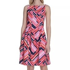 Vince Camuto Printed Scuba Sleeveless Fit & Flare Pink Dress Womens Size 16 NWT