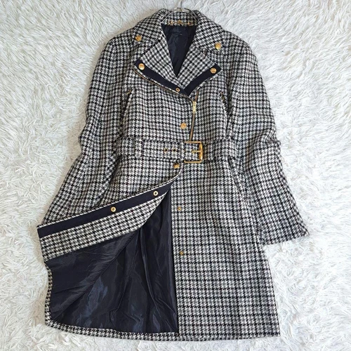 Raro cappotto Gucci stile cavaliere con cintura pied de poule bottone oro 38 moda donna