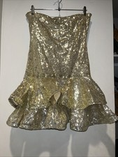 Jovani Gold Nude Sequin Beaded Mesh Party Dress Sweetheart Neck Size 8